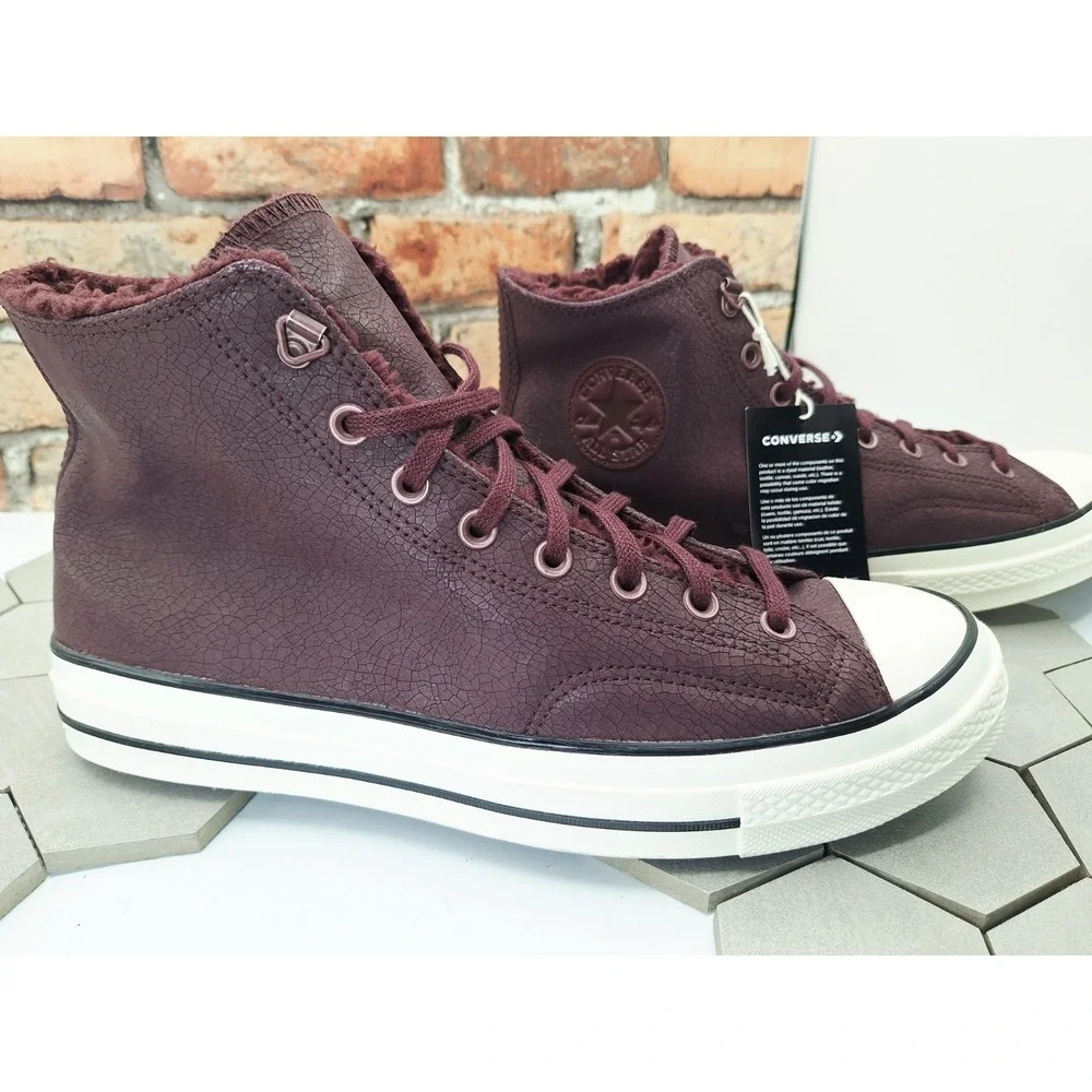 Converse Chuck 70 Distressed Leather Bloodstone Wine Lined Fur Sherpa Warm Sz 12 - Picture 3 of 16